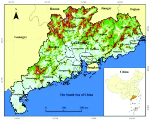 Map of Guangdong Province, Southern China