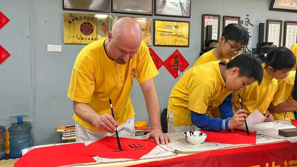 Chinese calligraphy session at the school